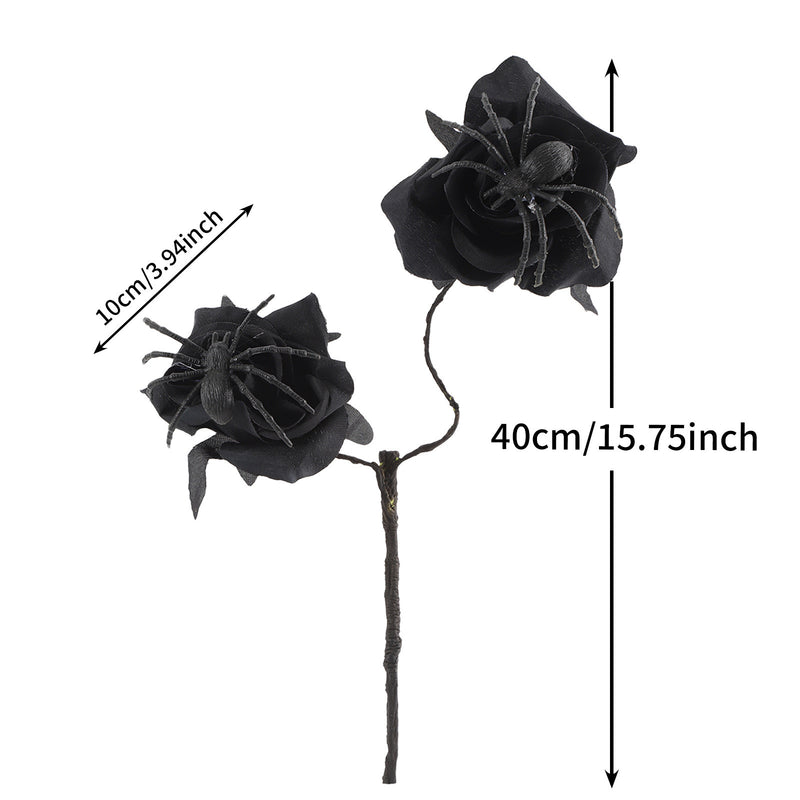 Black Spider Red Rose Faux Flowers, 15" Silk Gothic Decor for Halloween, Weddings, Parties, and Home Styling