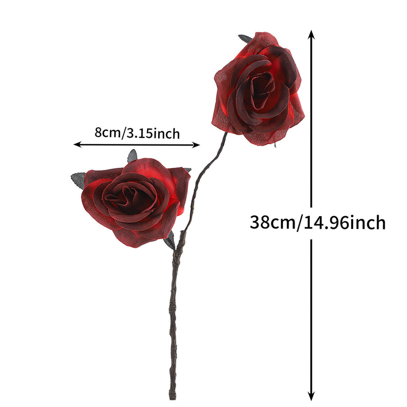 Black Spider Red Rose Faux Flowers, 15" Silk Gothic Decor for Halloween, Weddings, Parties, and Home Styling