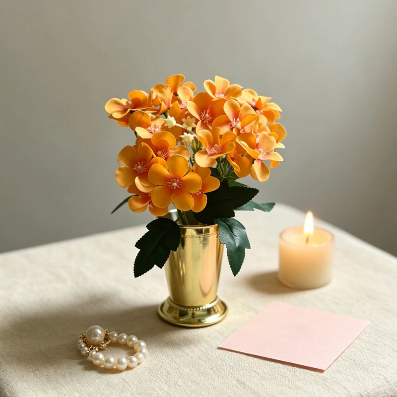 10" Tangerine Peach Faux Flower Bouquet, Silk Begonia, Perfect for Home Decor, Weddings, Seasonal Events, or Floral Arrangements