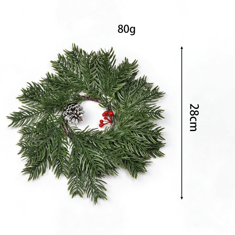 Christmas Wreath Candle Holder, Dual-Tone Noble Fir with Pine Needles, 6-Inch Holiday Decor for Home, Weddings, and Events