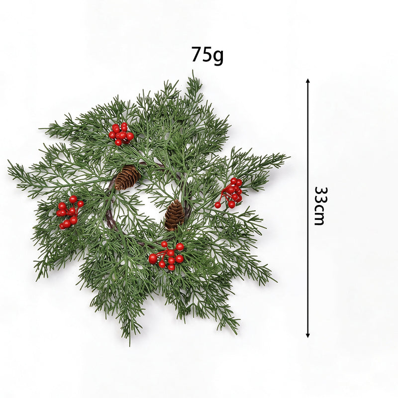 Christmas Wreath Candle Holder, Dual-Tone Noble Fir with Pine Needles, 6-Inch Holiday Decor for Home, Weddings, and Events