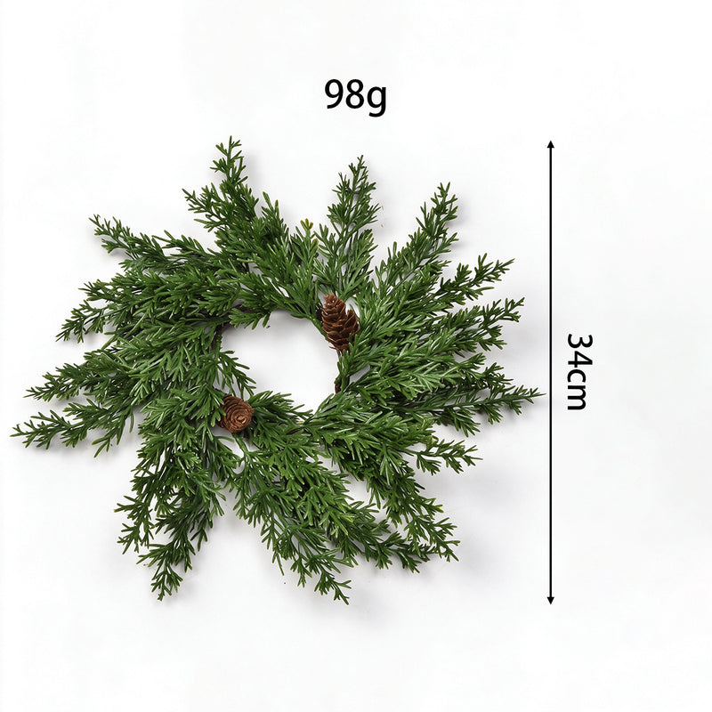 Christmas Wreath Candle Holder, Dual-Tone Noble Fir with Pine Needles, 6-Inch Holiday Decor for Home, Weddings, and Events