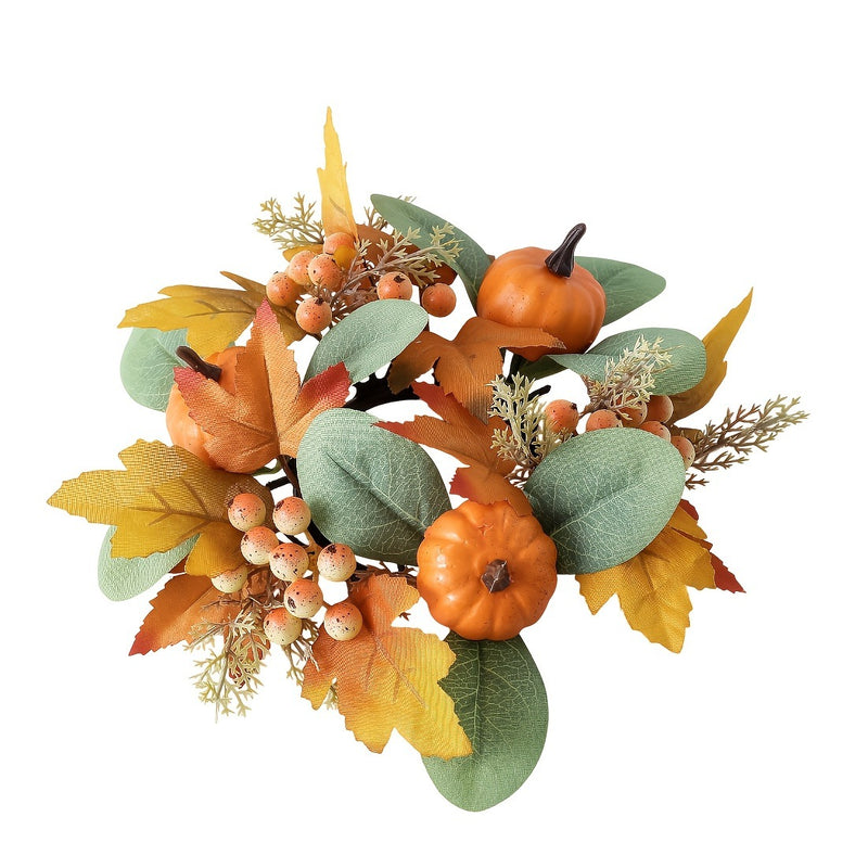 Red Berry & Maple Leaf Candle Ring, 10" Real-Touch Plastic Faux Floral, Tabletop Decor, Wedding Centerpiece, Holiday Decor