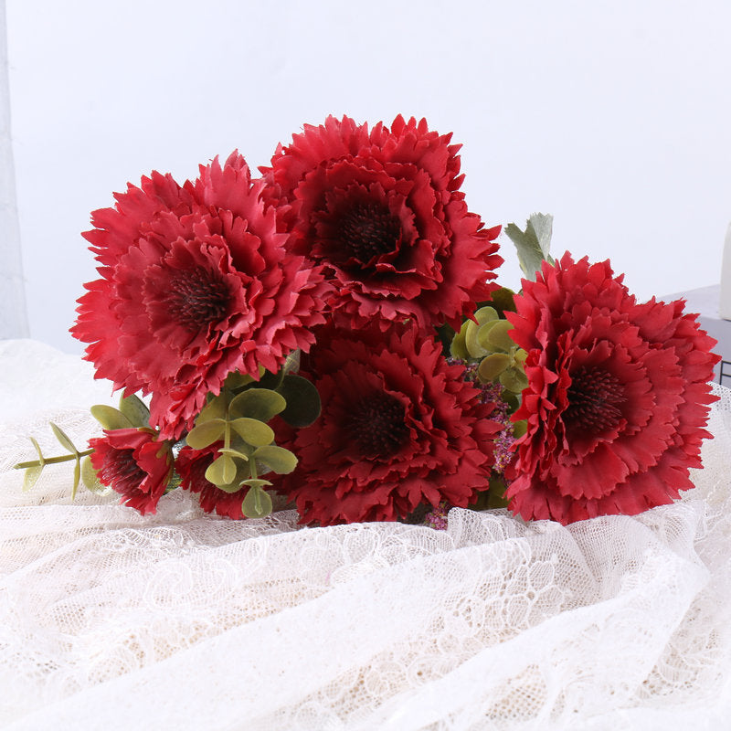 Chrysanthemum Pompom Bouquet, 12" Silk Faux Flowers, Real-Touch Floral Stems for Weddings, Home Decor, Vase Arrangements