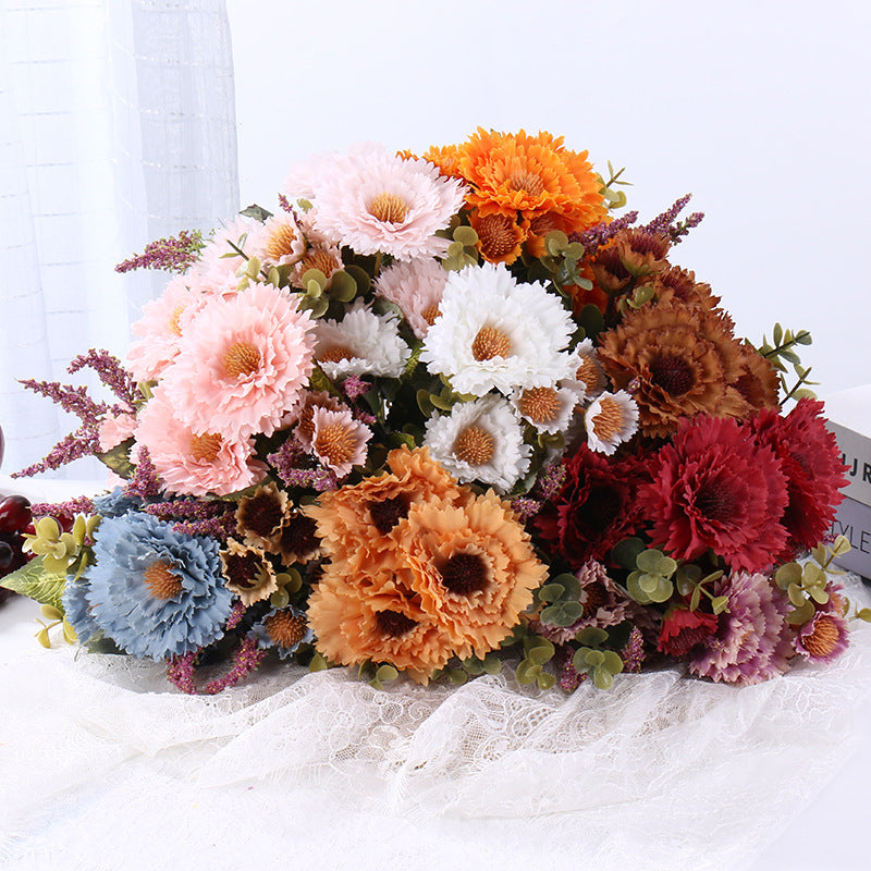 Chrysanthemum Pompom Bouquet, 12" Silk Faux Flowers, Real-Touch Floral Stems for Weddings, Home Decor, Vase Arrangements