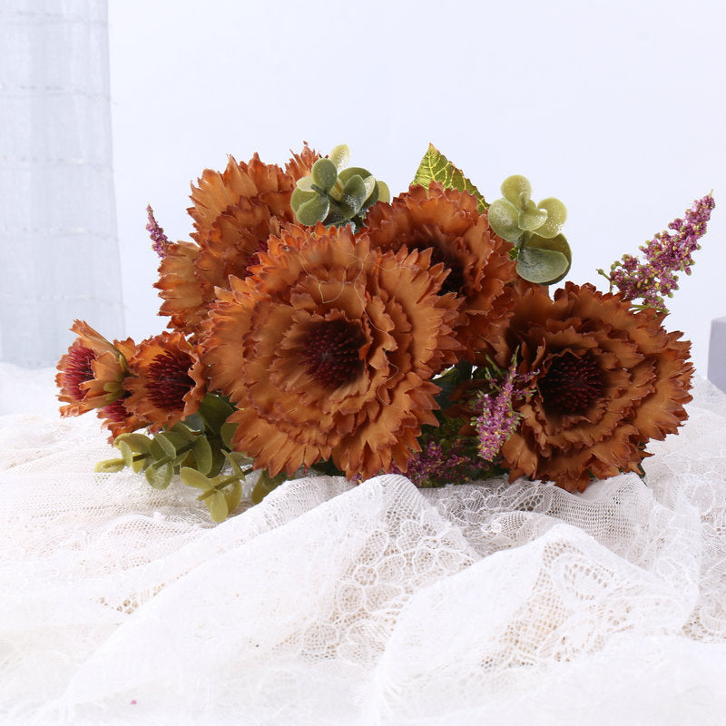 Chrysanthemum Pompom Bouquet, 12" Silk Faux Flowers, Real-Touch Floral Stems for Weddings, Home Decor, Vase Arrangements