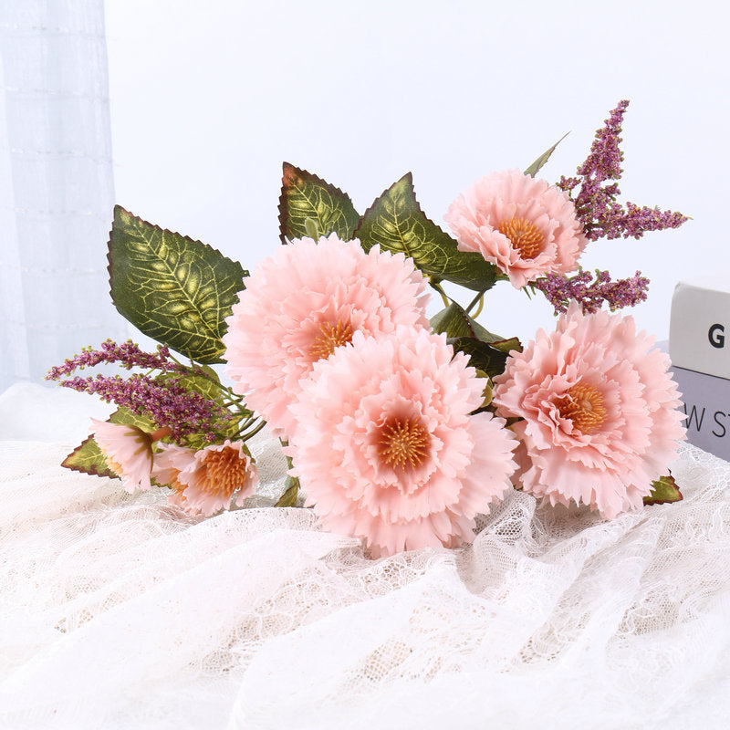 Chrysanthemum Pompom Bouquet, 12" Silk Faux Flowers, Real-Touch Floral Stems for Weddings, Home Decor, Vase Arrangements