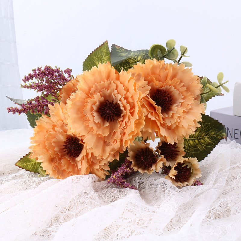 Chrysanthemum Pompom Bouquet, 12" Silk Faux Flowers, Real-Touch Floral Stems for Weddings, Home Decor, Vase Arrangements