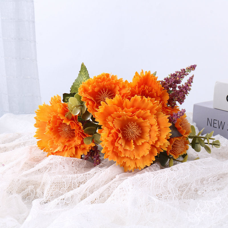 Chrysanthemum Pompom Bouquet, 12" Silk Faux Flowers, Real-Touch Floral Stems for Weddings, Home Decor, Vase Arrangements