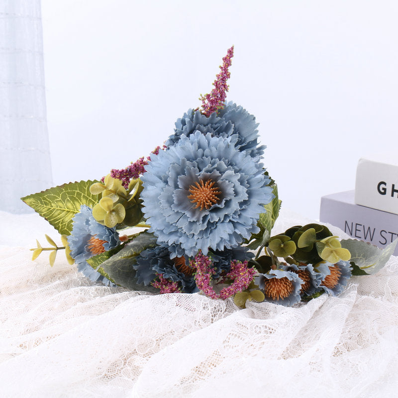 Chrysanthemum Pompom Bouquet, 12" Silk Faux Flowers, Real-Touch Floral Stems for Weddings, Home Decor, Vase Arrangements