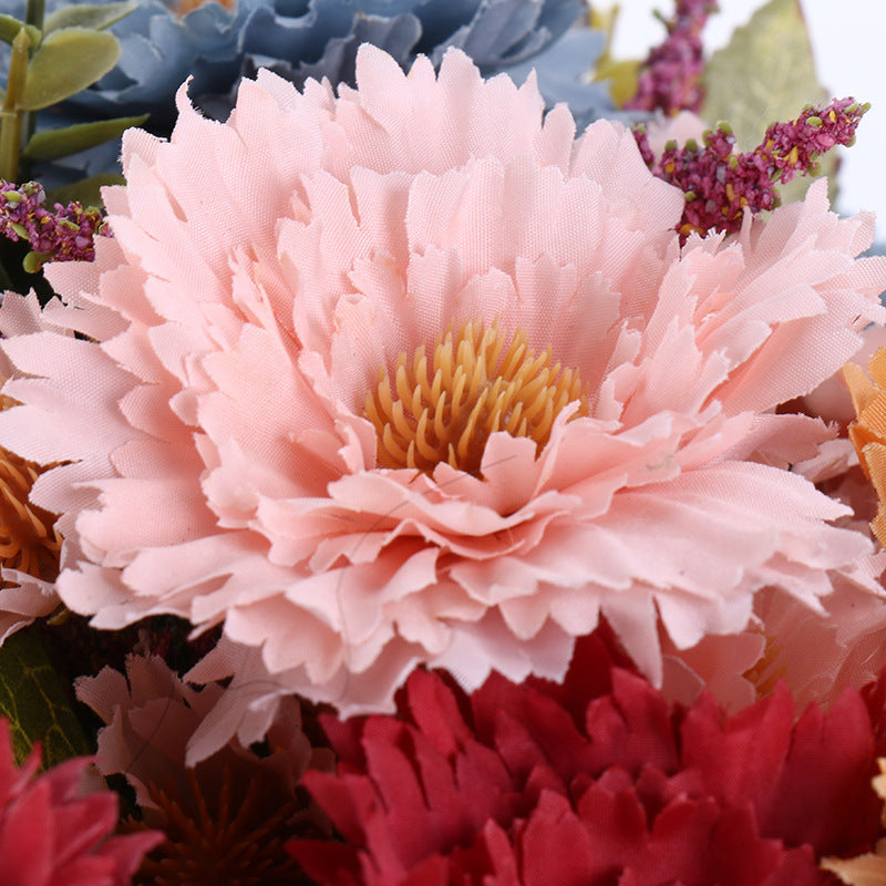 Chrysanthemum Pompom Bouquet, 12" Silk Faux Flowers, Real-Touch Floral Stems for Weddings, Home Decor, Vase Arrangements
