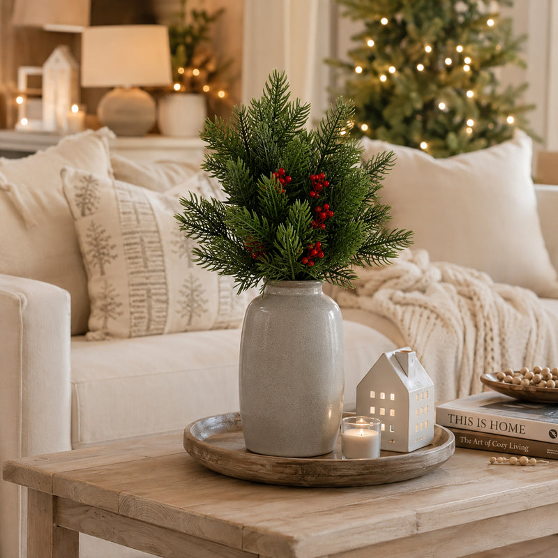 Christmas Mini Pine Branch, 29" Real-Touch Faux Pine Stem for Home Decor, Holiday Arrangements, Wedding & Event Planning