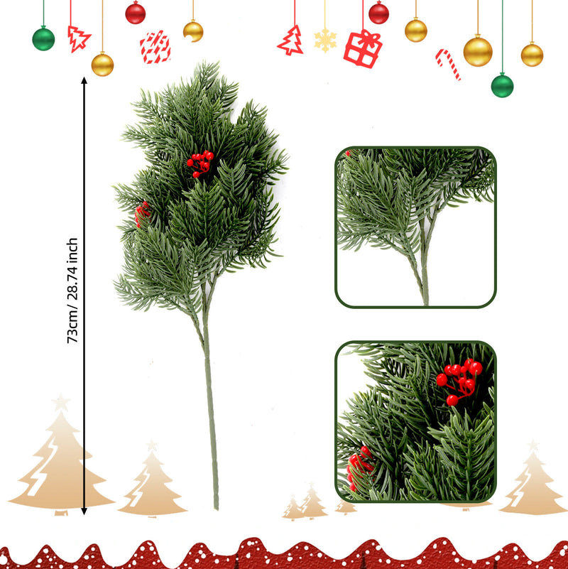 Christmas Mini Pine Branch, 29" Real-Touch Faux Pine Stem for Home Decor, Holiday Arrangements, Wedding & Event Planning