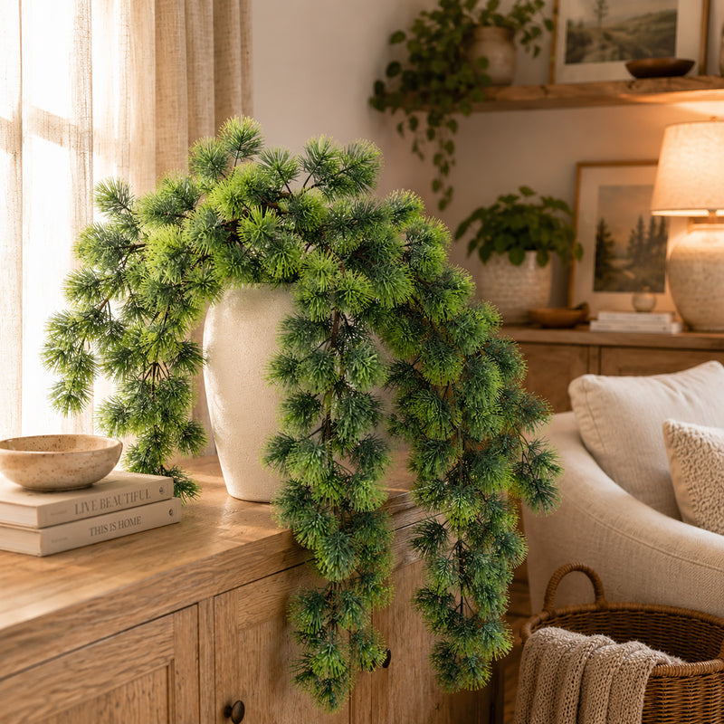 Christmas Mini Pine Branch, 29" Real-Touch Faux Pine Stem for Home Decor, Holiday Arrangements, Wedding & Event Planning