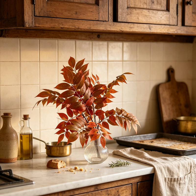 20" Rustic Fall Leaf Branches, Real-Touch Silk Foliage for Farmhouse Decor, Wedding Centerpieces, Thanksgiving Table Styling