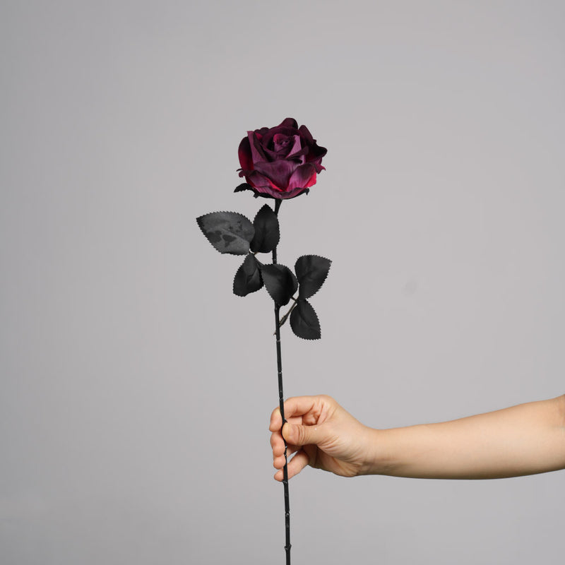 Gothic Black Artificial Rose Stem, 20" Real-Touch Faux Flower for Halloween Decor, Dark Wedding Centerpieces, DIY Bouquets & Home Vase Arrangements
