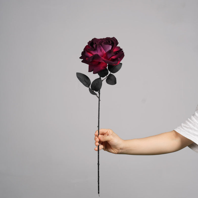 Gothic Black Artificial Rose Stem, 20" Real-Touch Faux Flower for Halloween Decor, Dark Wedding Centerpieces, DIY Bouquets & Home Vase Arrangements