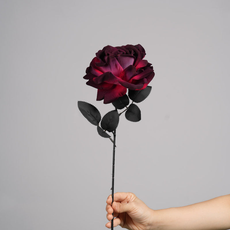 Gothic Black Artificial Rose Stem, 20" Real-Touch Faux Flower for Halloween Decor, Dark Wedding Centerpieces, DIY Bouquets & Home Vase Arrangements