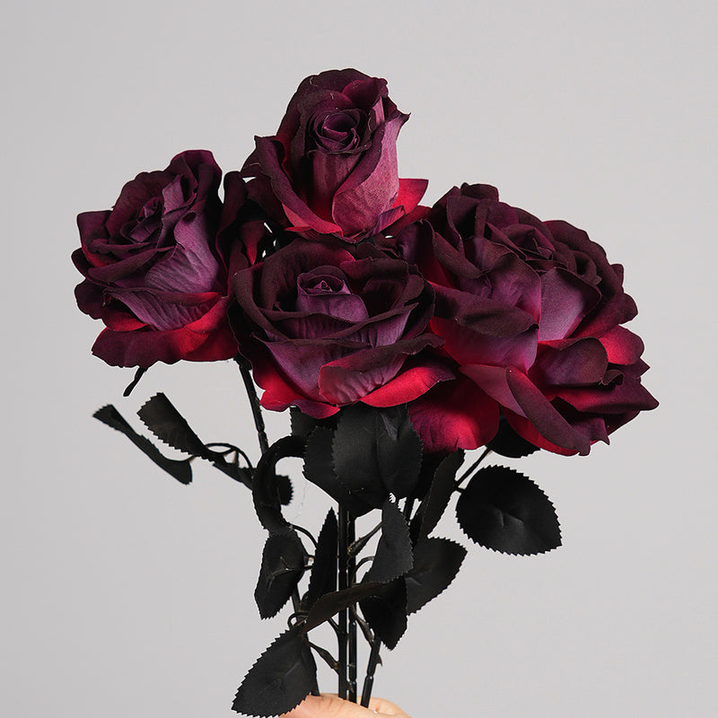 Gothic Black Artificial Rose Stem, 20" Real-Touch Faux Flower for Halloween Decor, Dark Wedding Centerpieces, DIY Bouquets & Home Vase Arrangements