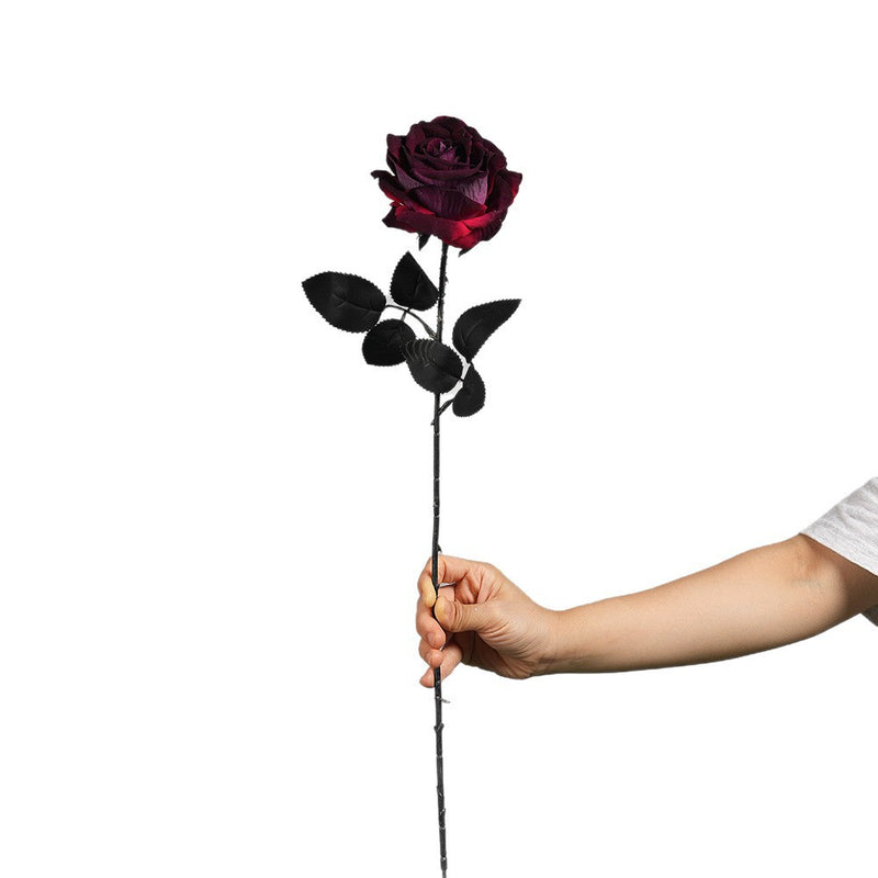 Gothic Black Artificial Rose Stem, 20" Real-Touch Faux Flower for Halloween Decor, Dark Wedding Centerpieces, DIY Bouquets & Home Vase Arrangements
