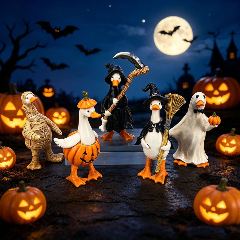 Halloween Duck Figurines Set - Mummy, Pumpkin, Reaper, Witch & Ghost Resin Decor for Home, Office & Seasonal Displays (5-Piece)