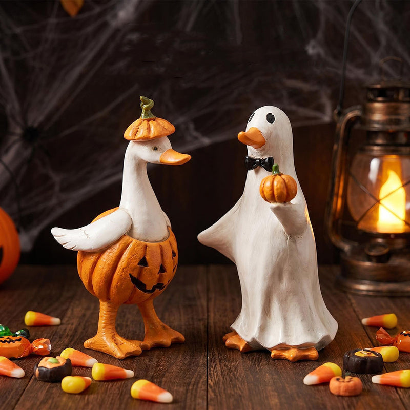 Halloween Duck Figurines Set - Mummy, Pumpkin, Reaper, Witch & Ghost Resin Decor for Home, Office & Seasonal Displays (5-Piece)