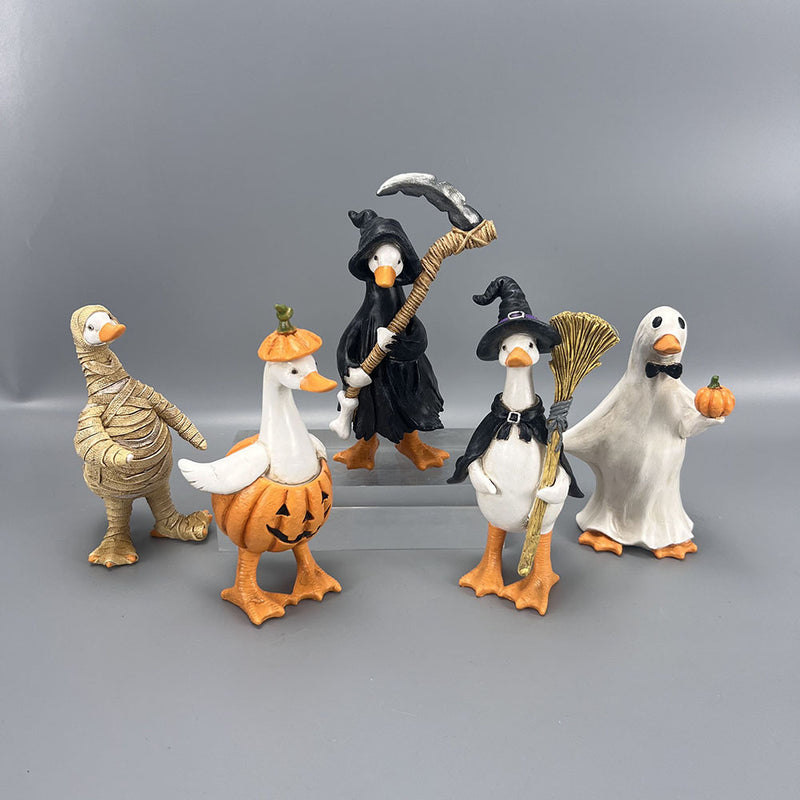 Halloween Duck Figurines Set - Mummy, Pumpkin, Reaper, Witch & Ghost Resin Decor for Home, Office & Seasonal Displays (5-Piece)