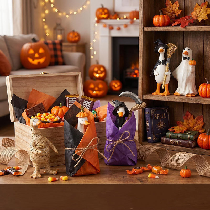 Halloween Duck Figurines Set - Mummy, Pumpkin, Reaper, Witch & Ghost Resin Decor for Home, Office & Seasonal Displays (5-Piece)