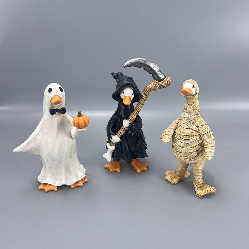 Halloween Duck Figurines Set - Mummy, Pumpkin, Reaper, Witch & Ghost Resin Decor for Home, Office & Seasonal Displays (5-Piece)