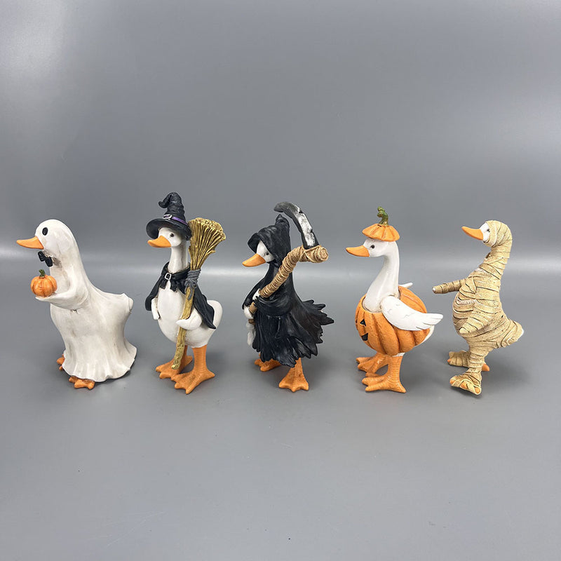 Halloween Duck Figurines Set - Mummy, Pumpkin, Reaper, Witch & Ghost Resin Decor for Home, Office & Seasonal Displays (5-Piece)
