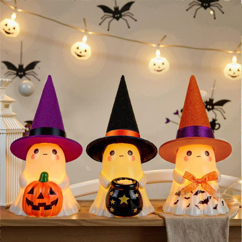 Glow-in-the-Dark Halloween Ghost Figurine - 5" Tall Resin Decor for Porch, Yard & Indoor Displays, Set of 3 Spooky Standing Phantoms (2.5" Wide)