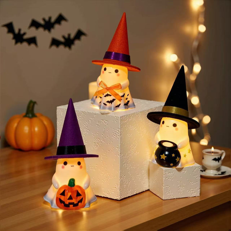 Glow-in-the-Dark Halloween Ghost Figurine - 5" Tall Resin Decor for Porch, Yard & Indoor Displays, Set of 3 Spooky Standing Phantoms (2.5" Wide)