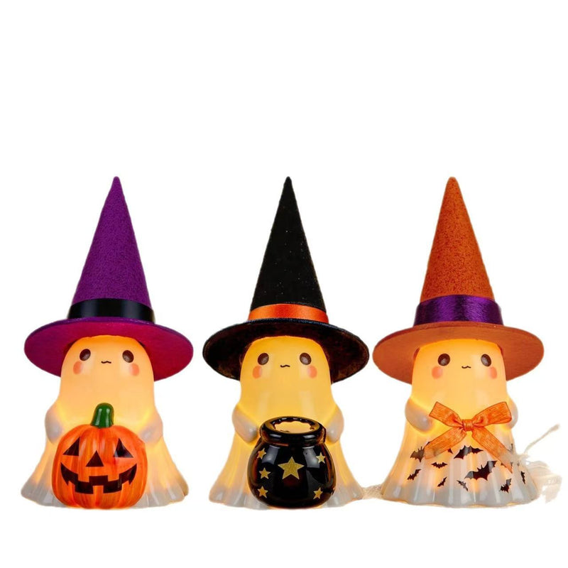 Glow-in-the-Dark Halloween Ghost Figurine - 5" Tall Resin Decor for Porch, Yard & Indoor Displays, Set of 3 Spooky Standing Phantoms (2.5" Wide)