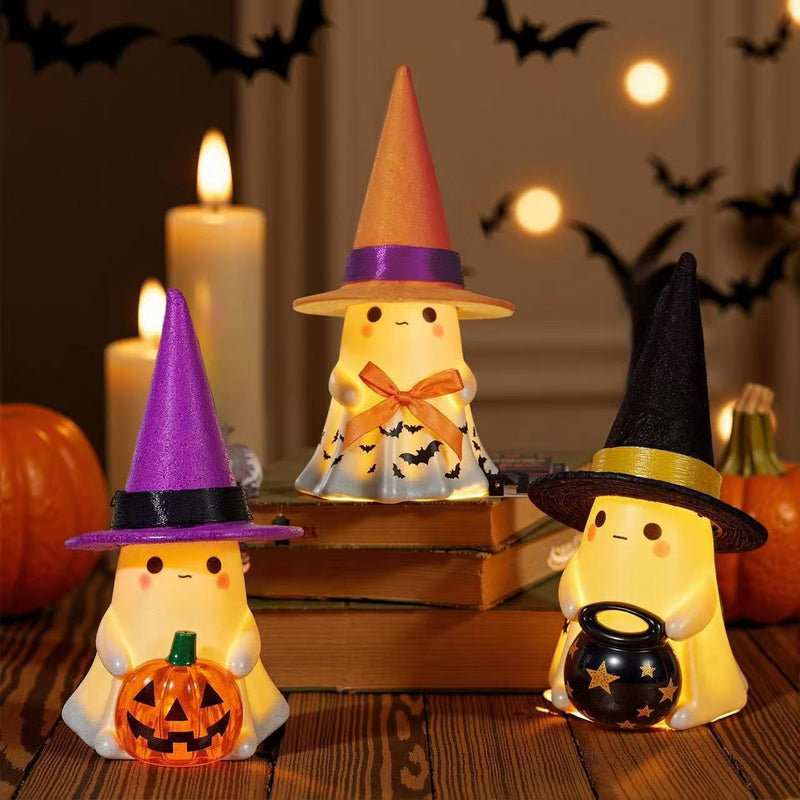 Glow-in-the-Dark Halloween Ghost Figurine - 5" Tall Resin Decor for Porch, Yard & Indoor Displays, Set of 3 Spooky Standing Phantoms (2.5" Wide)