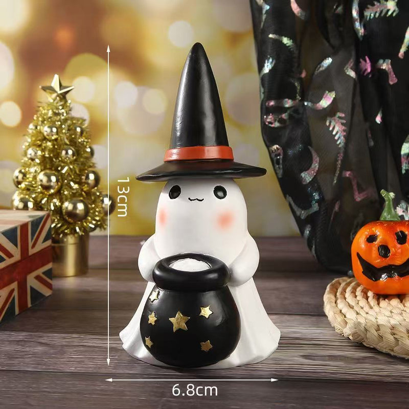 Glow-in-the-Dark Halloween Ghost Figurine - 5" Tall Resin Decor for Porch, Yard & Indoor Displays, Set of 3 Spooky Standing Phantoms (2.5" Wide)