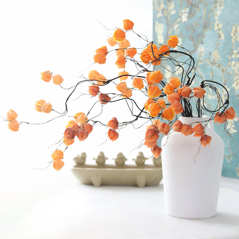 Artificial Physalis Branches, 39" Real-Touch Faux Lantern Fruit Stems, Rustic Home Decor, Wedding & Event Florals, Bulk Discounts Available