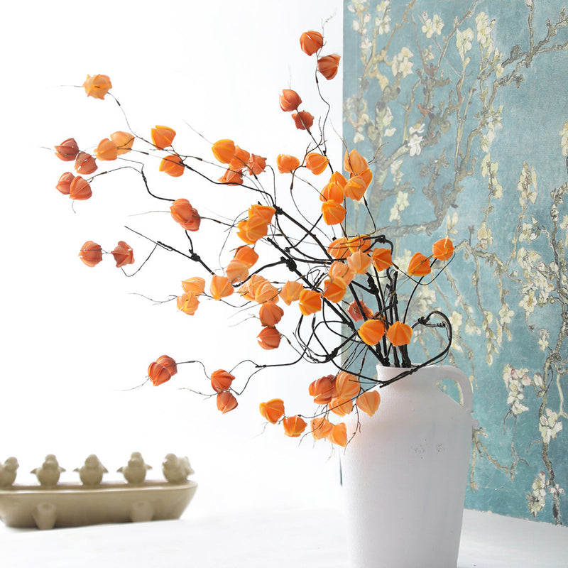 Artificial Physalis Branches, 39" Real-Touch Faux Lantern Fruit Stems, Rustic Home Decor, Wedding & Event Florals, Bulk Discounts Available