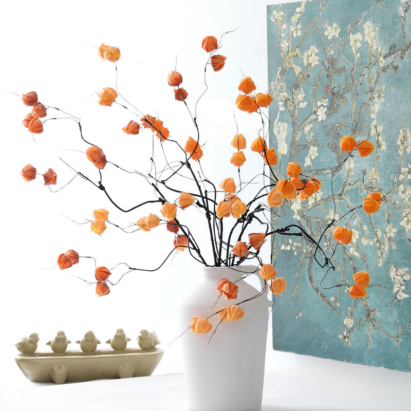 Artificial Physalis Branches, 39" Real-Touch Faux Lantern Fruit Stems, Rustic Home Decor, Wedding & Event Florals, Bulk Discounts Available