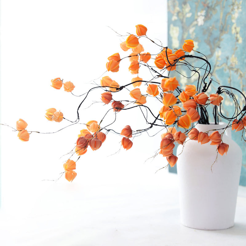 Artificial Physalis Branches, 39" Real-Touch Faux Lantern Fruit Stems, Rustic Home Decor, Wedding & Event Florals, Bulk Discounts Available