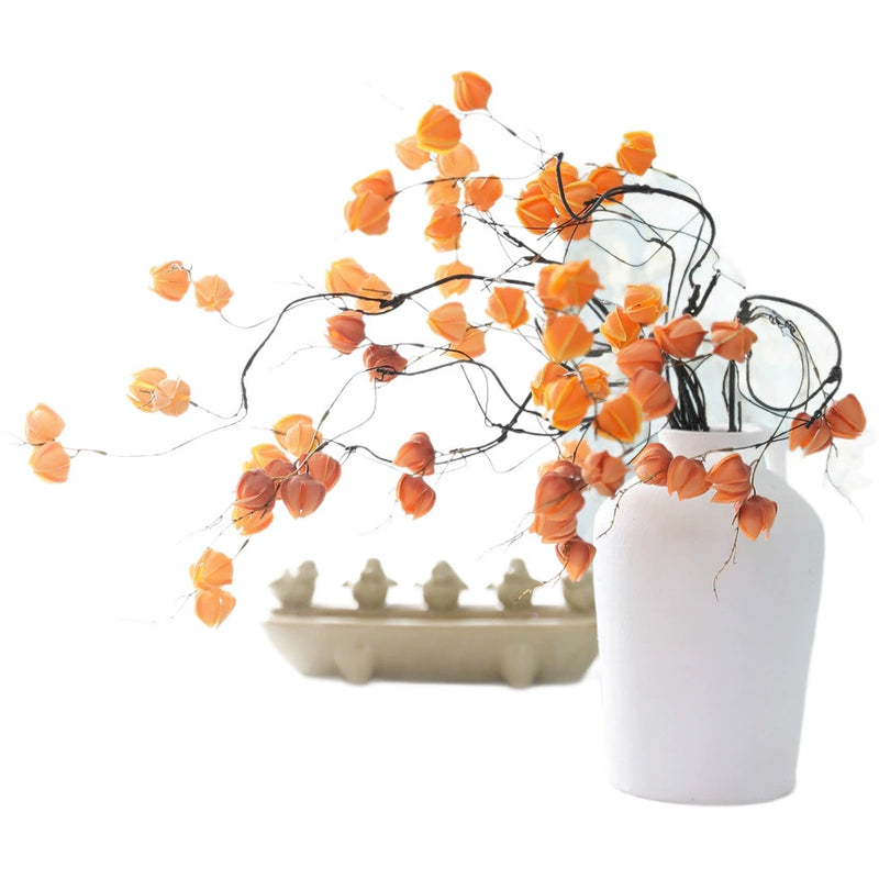 Artificial Physalis Branches, 39" Real-Touch Faux Lantern Fruit Stems, Rustic Home Decor, Wedding & Event Florals, Bulk Discounts Available
