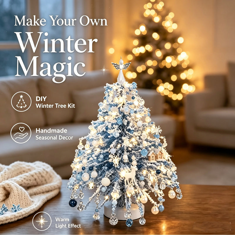 11" DIY Beaded Christmas Tree Kit - Realistic Artificial Holiday Tree with Lights, Angel Topper & Decorations for Home, Wedding, Office, Seasonal Displays