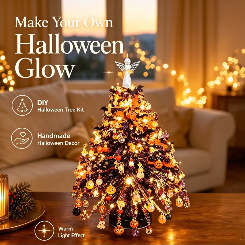 11" DIY Beaded Christmas Tree Kit - Realistic Artificial Holiday Tree with Lights, Angel Topper & Decorations for Home, Wedding, Office, Seasonal Displays