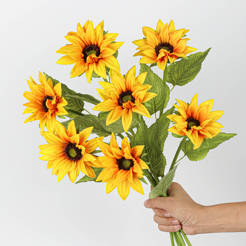 Realistic Sunflower Stems, 18" PU Artificial Flowers (2 Stems, 4.5" Heads) for Wedding Centerpieces, Home Decor, Farmhouse Vase Filler