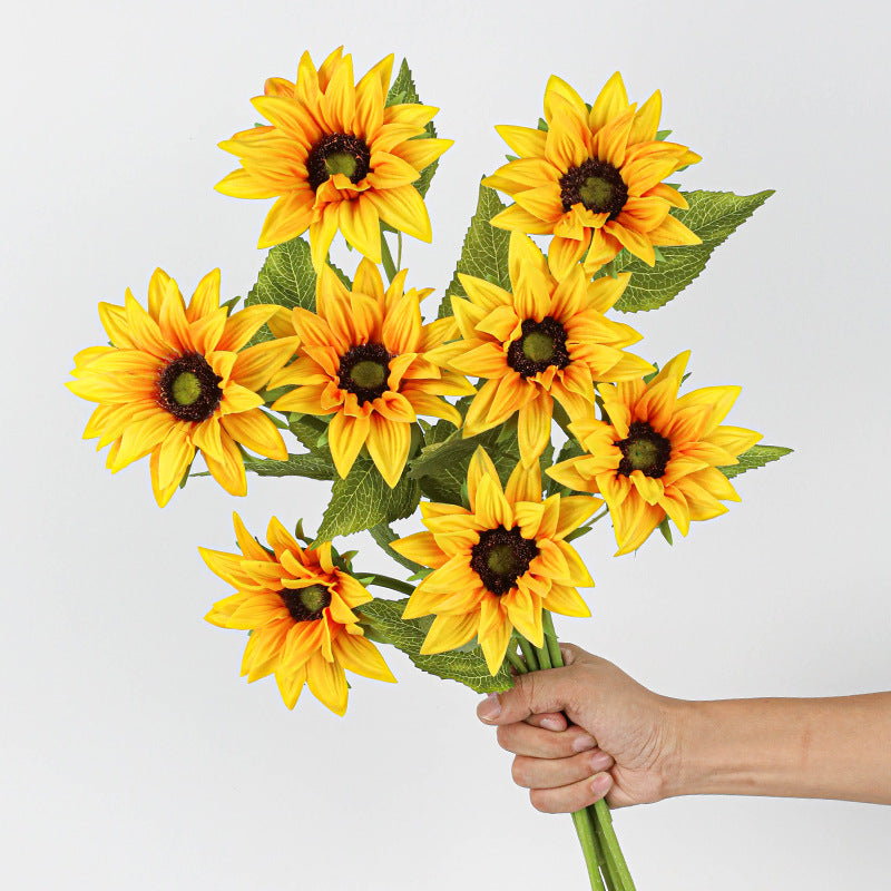 Realistic Sunflower Stems, 18" PU Artificial Flowers (2 Stems, 4.5" Heads) for Wedding Centerpieces, Home Decor, Farmhouse Vase Filler