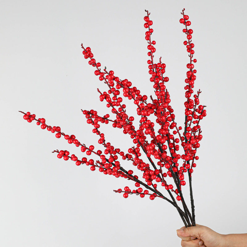 Holly Berry Faux Stem - 28" Real-Touch Artificial Branch with Red Berries, Home Decor, Wedding Centerpiece, Seasonal Arrangements