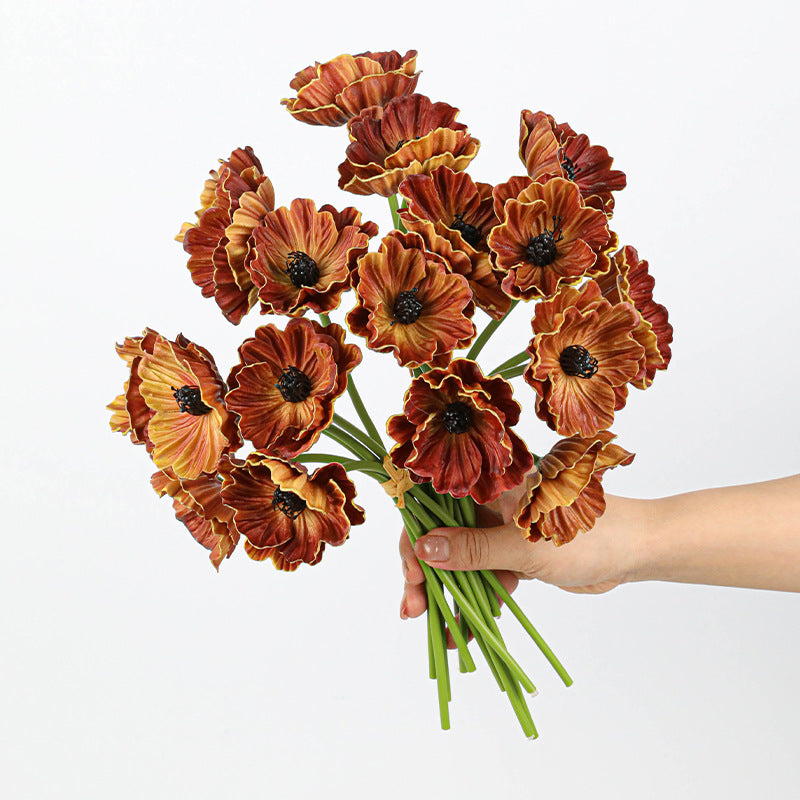 Realistic Artificial Poppy Stems, 6-Head PU Poppies 12" Long for Wedding Decor, Home Vase Arrangements & Commercial Displays