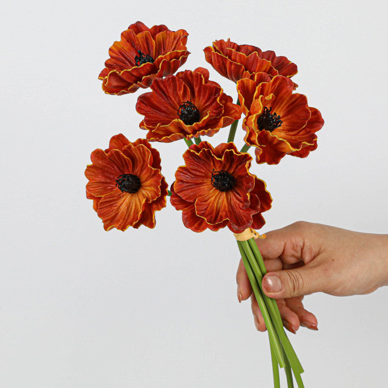 Realistic Artificial Poppy Stems, 6-Head PU Poppies 12" Long for Wedding Decor, Home Vase Arrangements & Commercial Displays