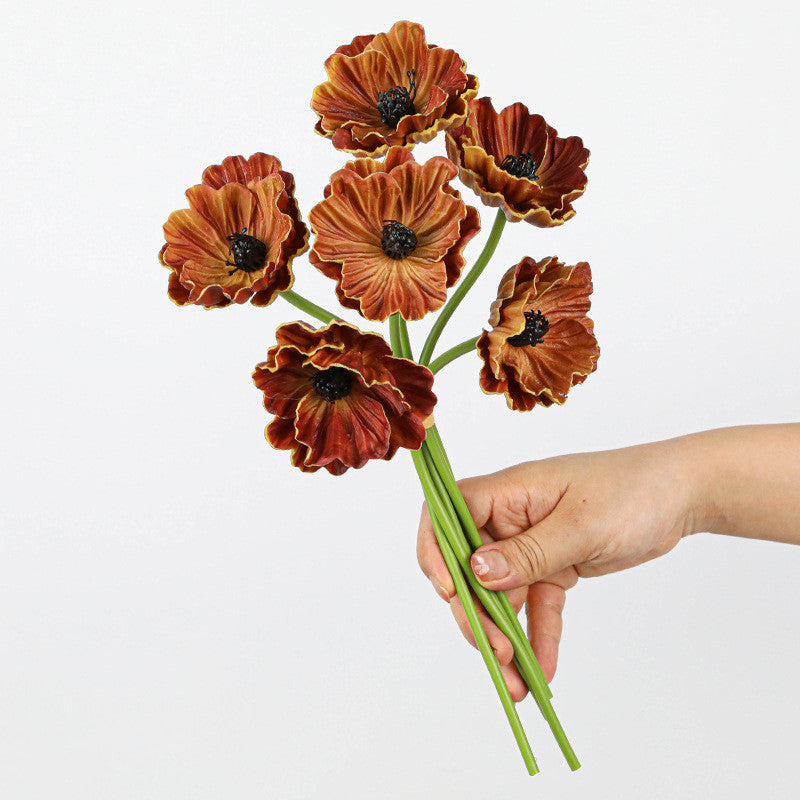 Realistic Artificial Poppy Stems, 6-Head PU Poppies 12" Long for Wedding Decor, Home Vase Arrangements & Commercial Displays