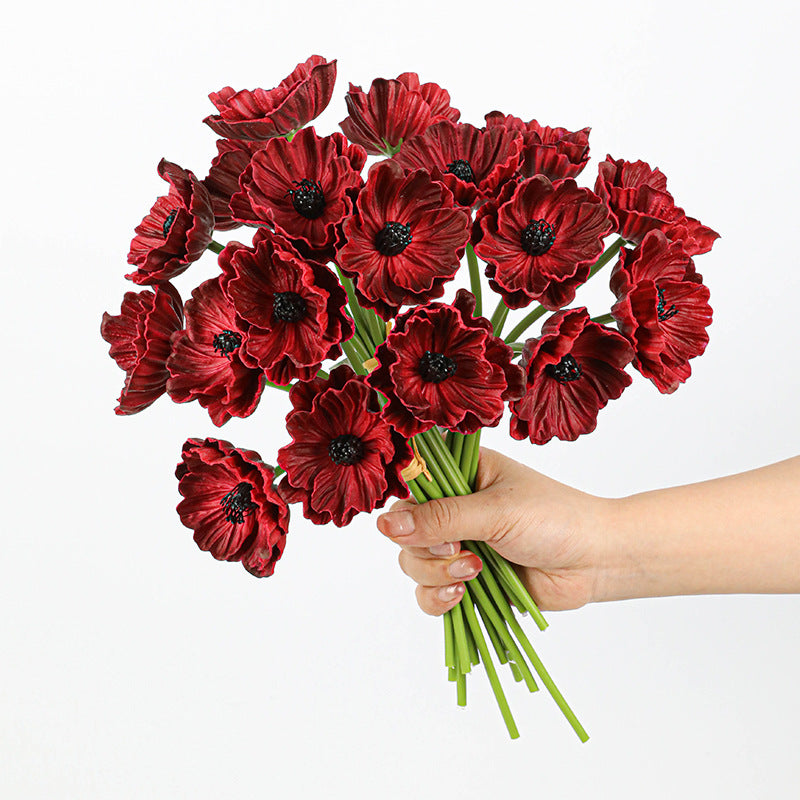 Realistic Artificial Poppy Stems, 6-Head PU Poppies 12" Long for Wedding Decor, Home Vase Arrangements & Commercial Displays
