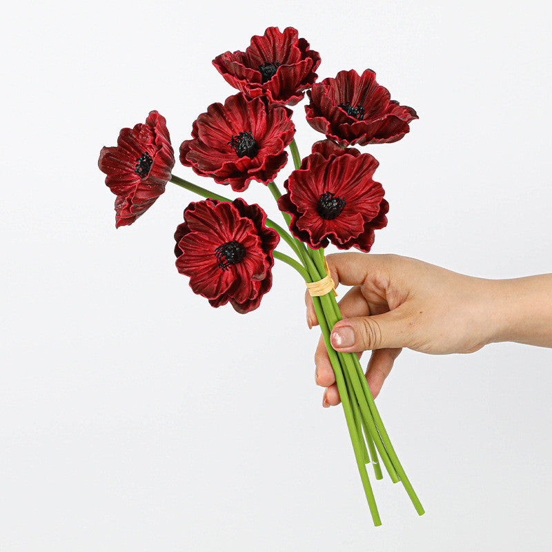 Realistic Artificial Poppy Stems, 6-Head PU Poppies 12" Long for Wedding Decor, Home Vase Arrangements & Commercial Displays
